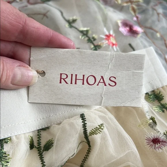 NWT RIHOAS "High Waisted Floral Embroidery A-line Midi Skirt" Sz XS - Picture 4 of 8